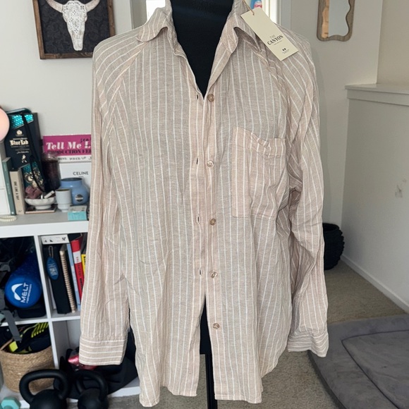 Celine Tan Striped perfect linen top by z supply NWT - Picture 1 of 6
